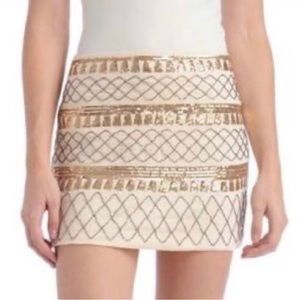 Lovemarks Womens Mini Skirt Beaded Sequin Ivory Gold Boho Lined XS new with tags